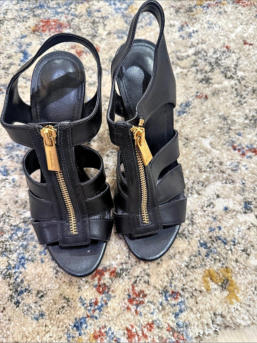 Michael Kors Berkley Leather Block-Heel Sandal Black Heels